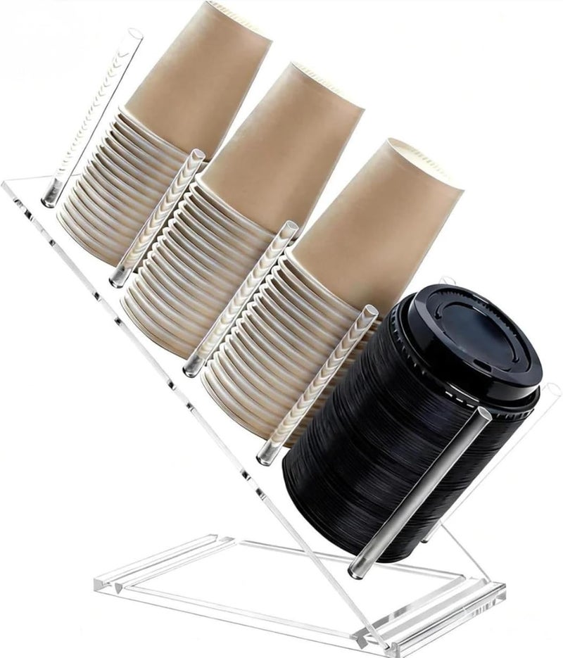Cutora Acrylic Cup and Lid Holder, Adjustable Coffee Cup Holder Organizer Disposable Cup Dispenser Stand Countertop for Coffee Bar Station Bakery Breakroom 4 Compartment - Image 1
